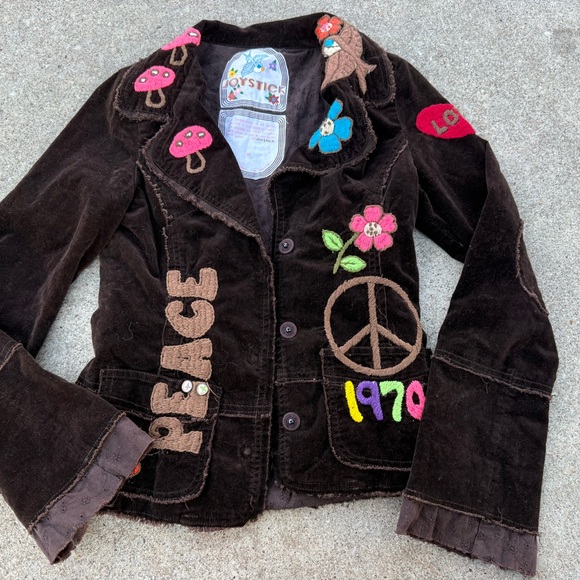 Joystick Jackets & Blazers - JoyStick Embroidered Corduroy Jacket – 70s Peace Boho – Brown – Medium